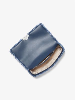 Tribeca Large Frayed Denim Shoulder Bag For Sale