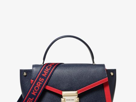 Whitney Medium Logo Tape Pebbled Leather Satchel Online Hot Sale