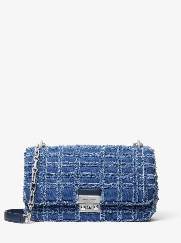 Tribeca Large Frayed Denim Shoulder Bag For Sale