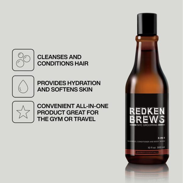 Redken Brews 3-IN-1 Shampoo, Conditioner and Body Wash 300ml Online Hot Sale