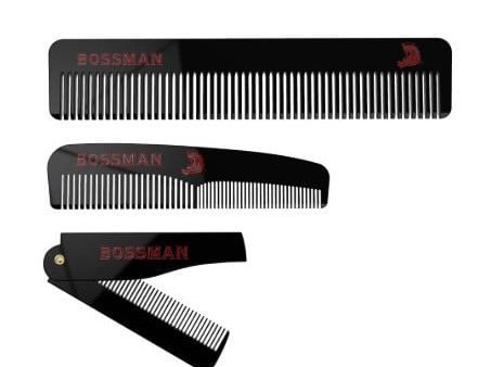 Bossman Set of 3 Acetate Beard, Moustache, Hair Combs Discount